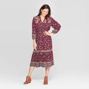 Knox Rose Floral Boho Long Sleeve Midi Dress